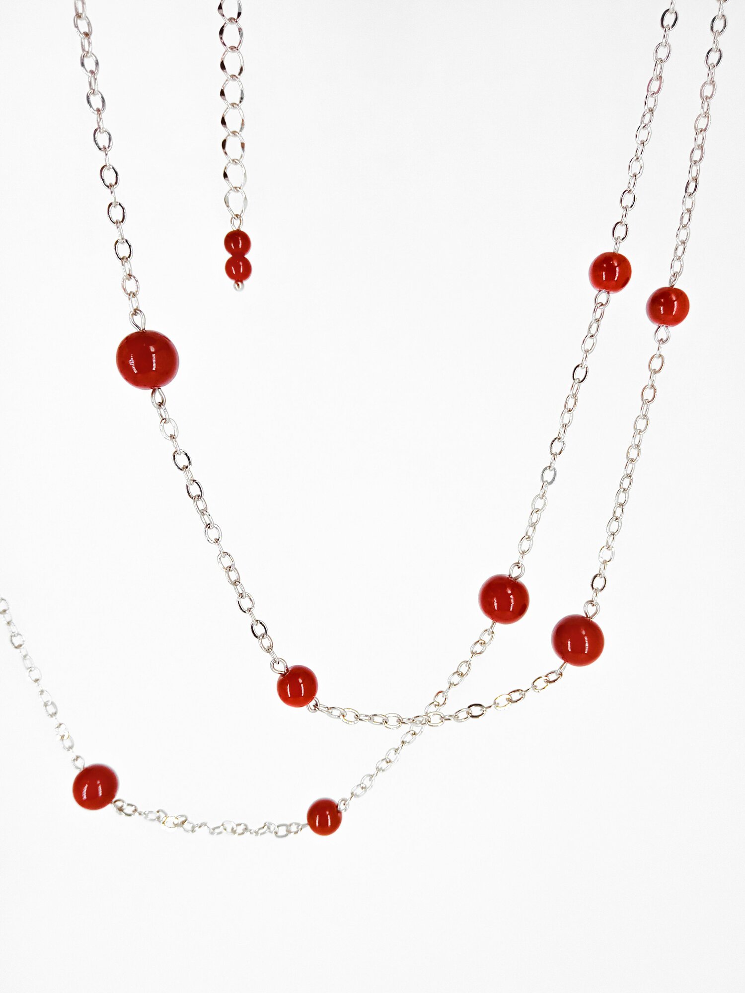Колье, длина 128 см, красный, серебряный — фото 1