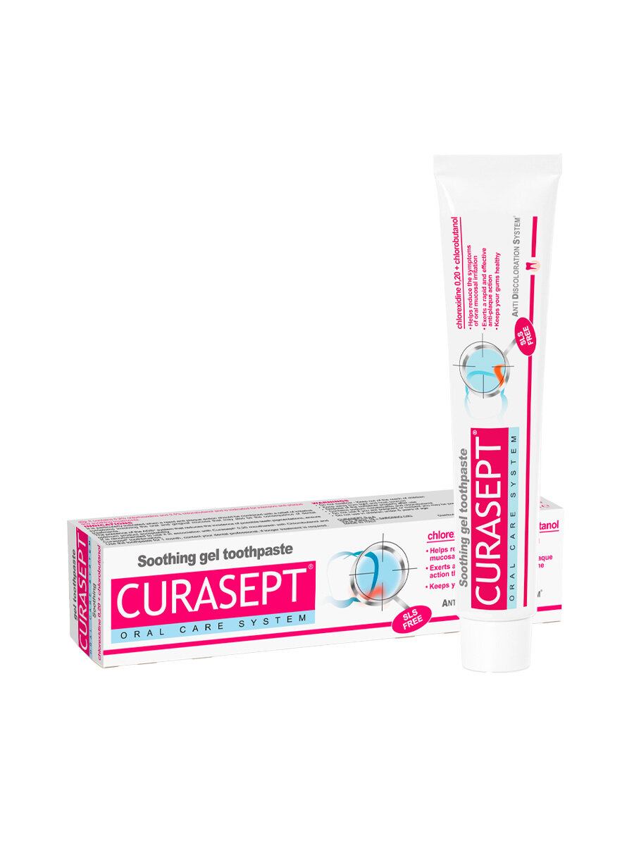 Картинки Зубная паста обезболивающая CURASEPT SOOTHING GEL TOOTHPASTE ADS 720 хлорбутанол, хлоргексидин 0,2% , 75мл, Италия
