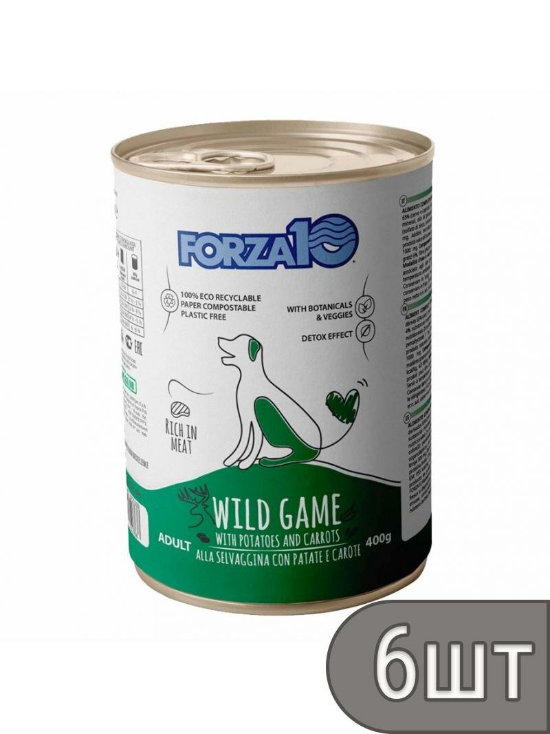 Forza10 Набор 6 шт Forza10 Maintenance влажный корм для взрослых собак с дичью, картофелем и морковью - 400г 2.4 кг