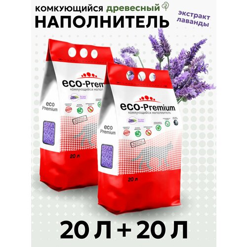 Наполнитель ECO Premium Лаванда комкующийся древесный 7.6кг/20л + 7.6кг/20л