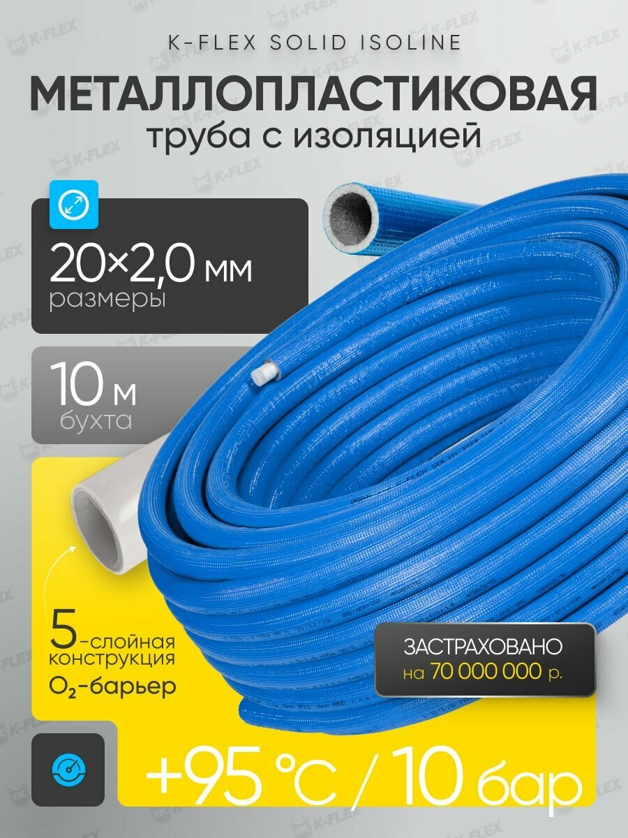 Труба металлопластиковая в теплоизоляции K-FLEX SOLID ISOLINE B 6 PERT II/AL/PERT II 20 20 бухта 10 м для отопления водоснабжения и тёплого пола (+95 C / 10 бар)