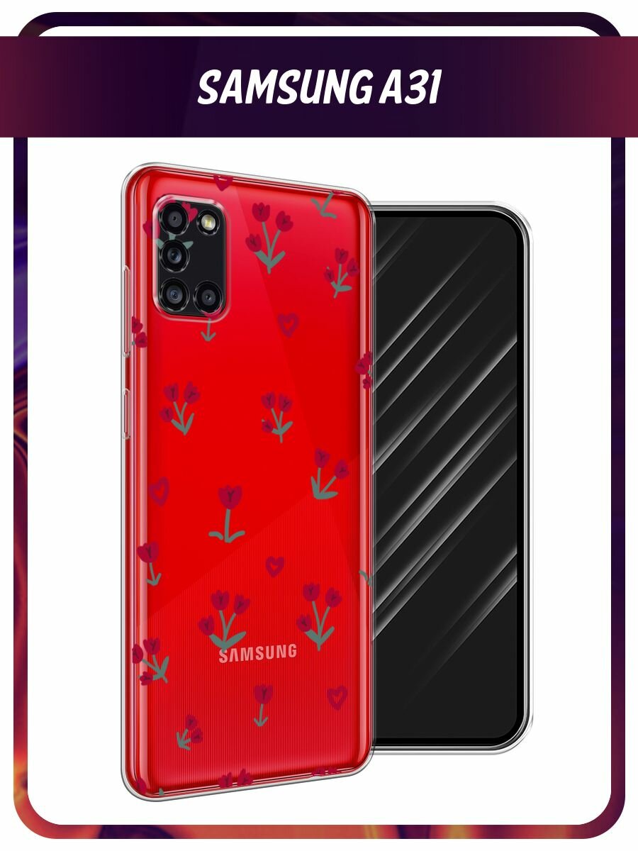 Чехол на Samsung Galaxy A31 / Самсунг Галакси А31 с принтом "Красные тюльпанчики", прозрачный
