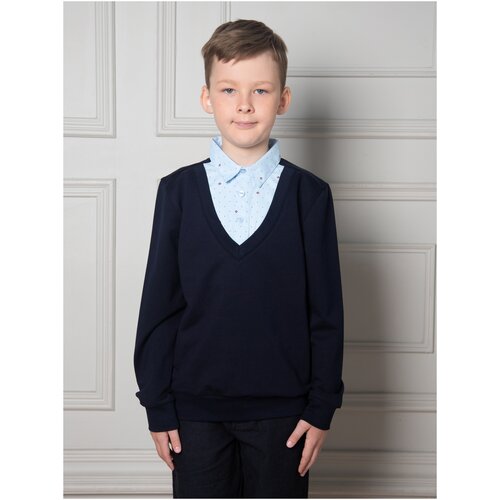 Джемпер обманка, рубашка, школьная одежда для мальчика / Белый слон 4736 (звезда) р.152