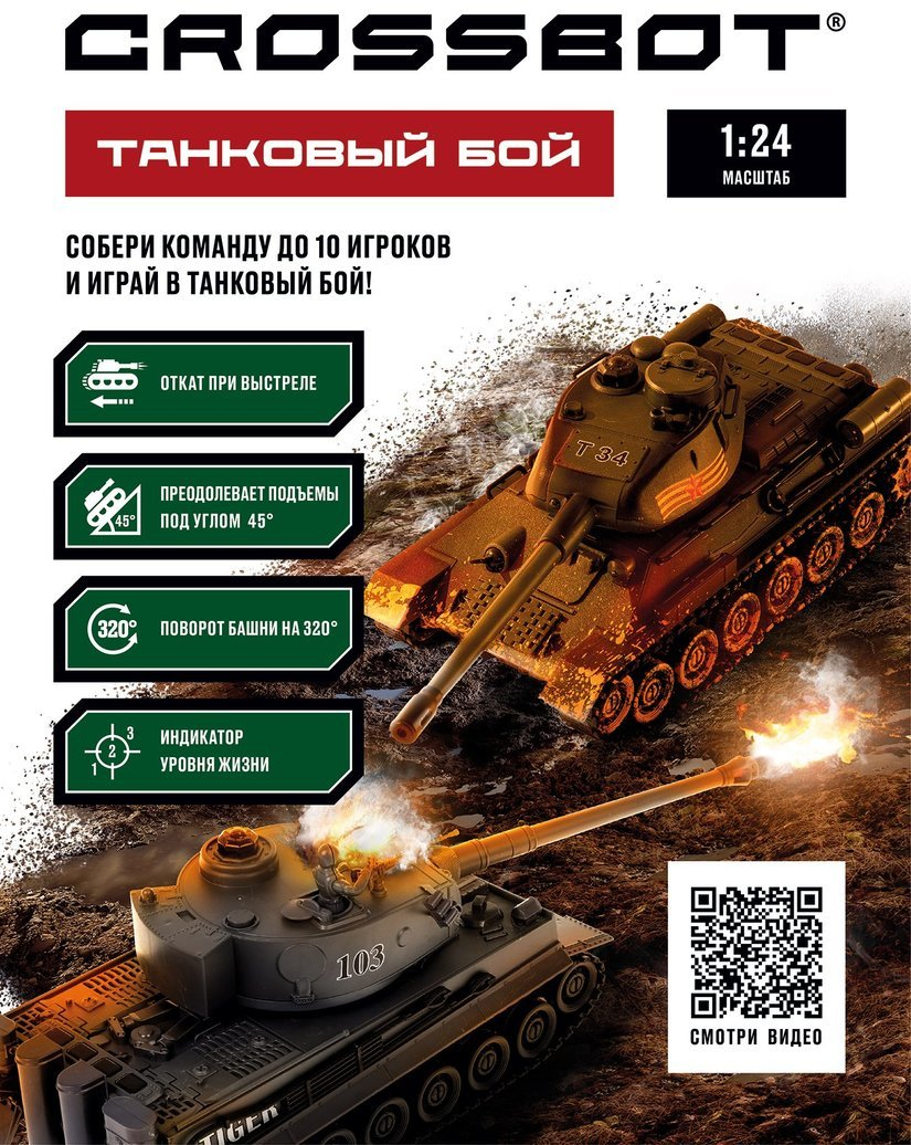 Набор техники Crossbot Танковый бой Т-34 (СССР) - Tiger (Германия) 870623 1:24 35