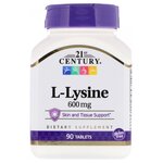 Аминокислота 21st Century L-Lysine 600 мг (90 таблеток) - изображение