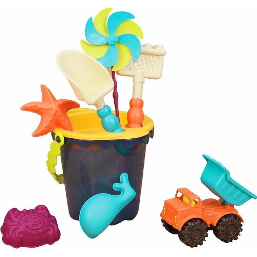 Малое ведерко и игровой набор для песка B.Toys (Battat), 9 деталей голубой