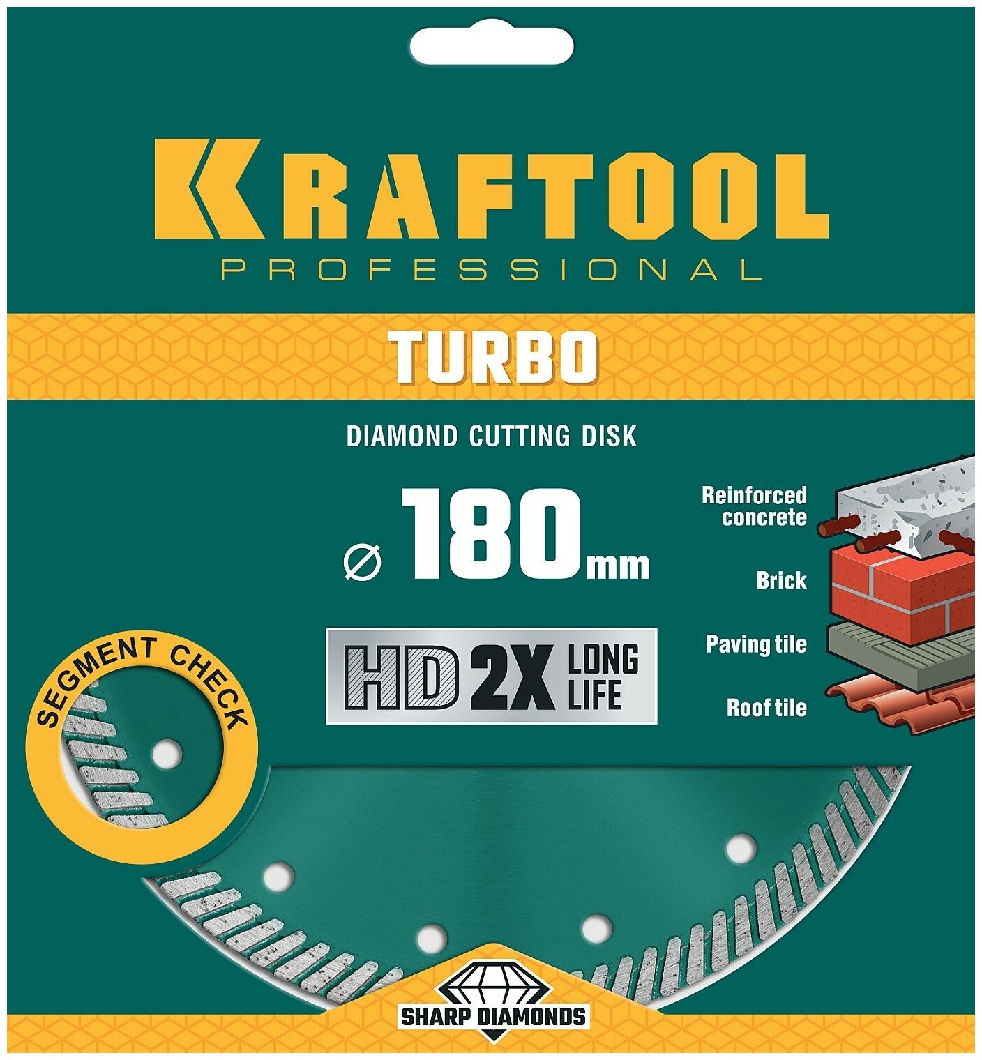 KRAFTOOL TURBO 180 мм (22.2 мм, 10х2.6 мм), алмазный диск (36682-180)