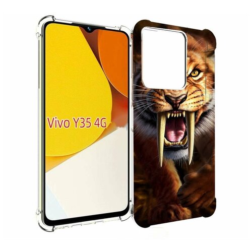 Чехол MyPads саблезубый злой тигр для Vivo Y35 4G 2022 / Vivo Y22 задняя-панель-накладка-бампер