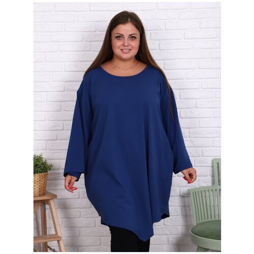 Туника женская оверсайз большие размеры VPV синий, размер 82-84
