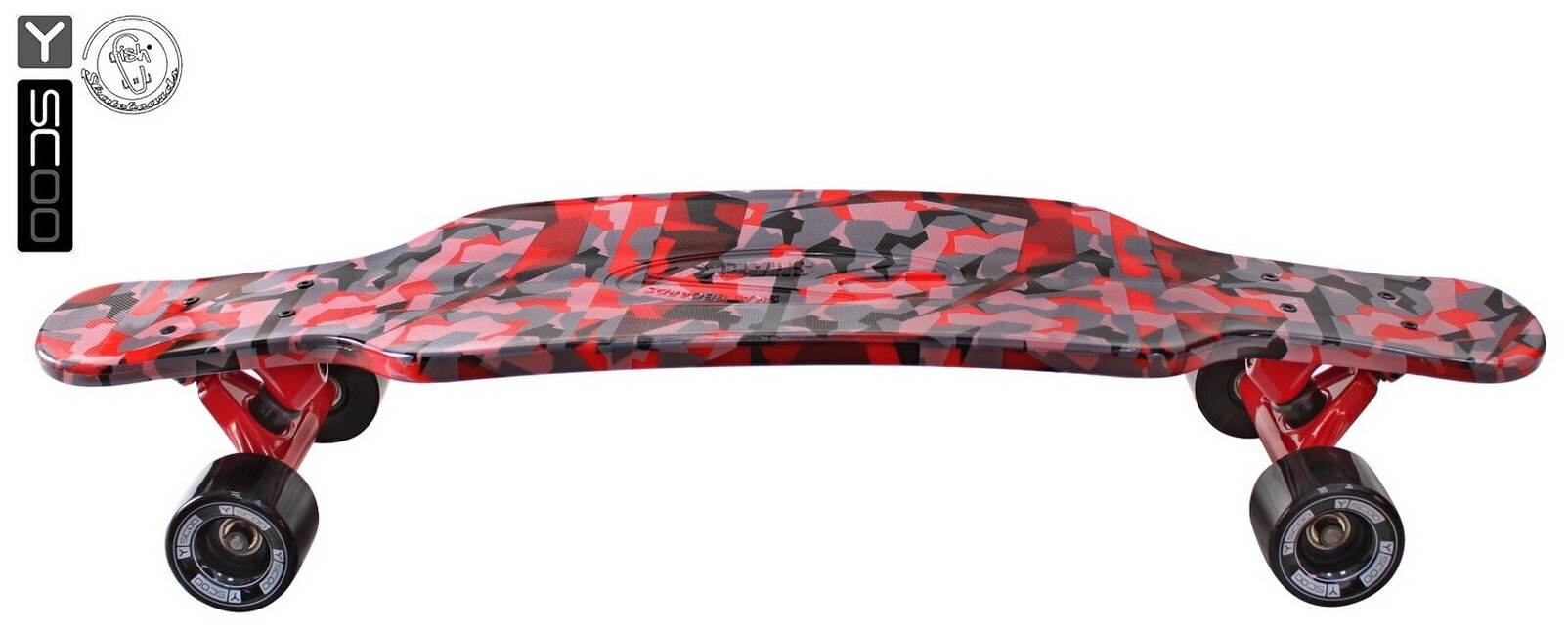 408-Ch Скейтборд Y-SCOO Longboard Shark TIR 31 пластик 79х22 с сумкой CHAOS RED black