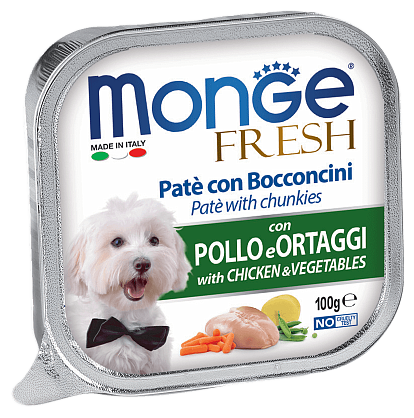 Влажный корм для собак Monge Fresh Dog PATE & BOCCONCINI con POLLO con ORTAGGI, курица с овощами, 2 шт. х 100 г