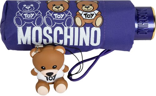 Мини-зонт MOSCHINO, механика, 2 сложения, купол 92 см, 6 спиц, чехол в комплекте, для женщин, фиолетовый