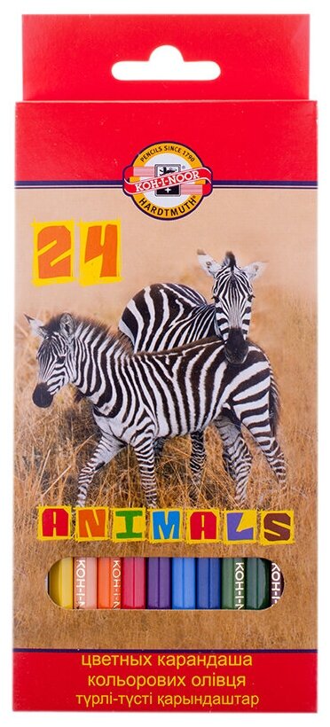 Карандаши цветные Koh-I-Noor "Животные", 24цв, заточен, картон, европодвес
