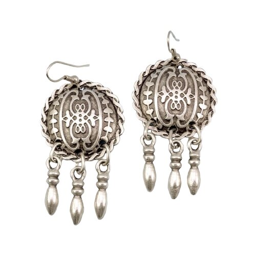 фото Серьги бижутерные чеканка (замок-крючок, бижутерный сплав, серебристый) 54437 otokodesign