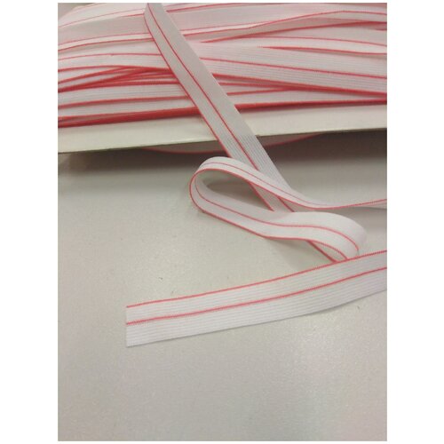 Резинка окантовочная для шитья, трикотажная, ширина 15 мм, цвет белый/красный, упаковка 5 метров. резинка окантовочная для шитья трикотажная ширина 15 мм цвет розовый неон упаковка 5 метров