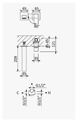 Смеситель для раковины настенный встроенный BRUMA LINEA 182 840 1NS черный