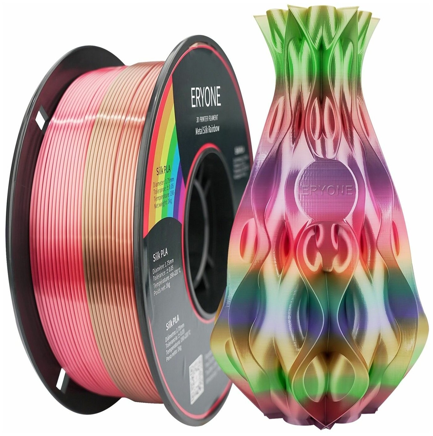 Филамент ERYONE Metal Silk Rainbow PLA 175 1 кг / пластик для 3D принтера / Радужный металлик