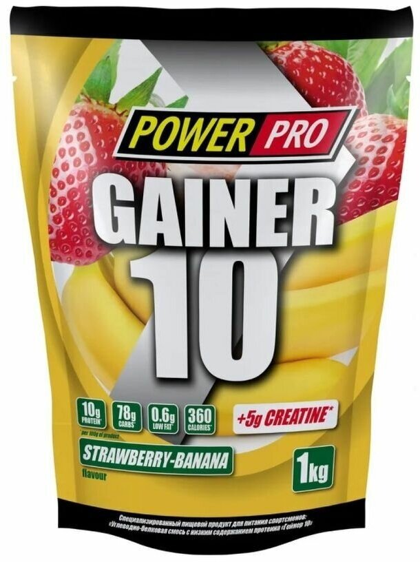 Power Pro Gainer "10", 1000 г Клубника-банан