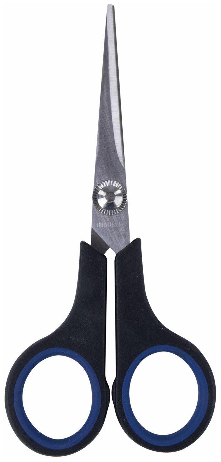 Ножницы BRAUBERG "Soft Grip", 140 мм, черно-синие, резиновые вставки, 3-х сторонняя заточка, 230760