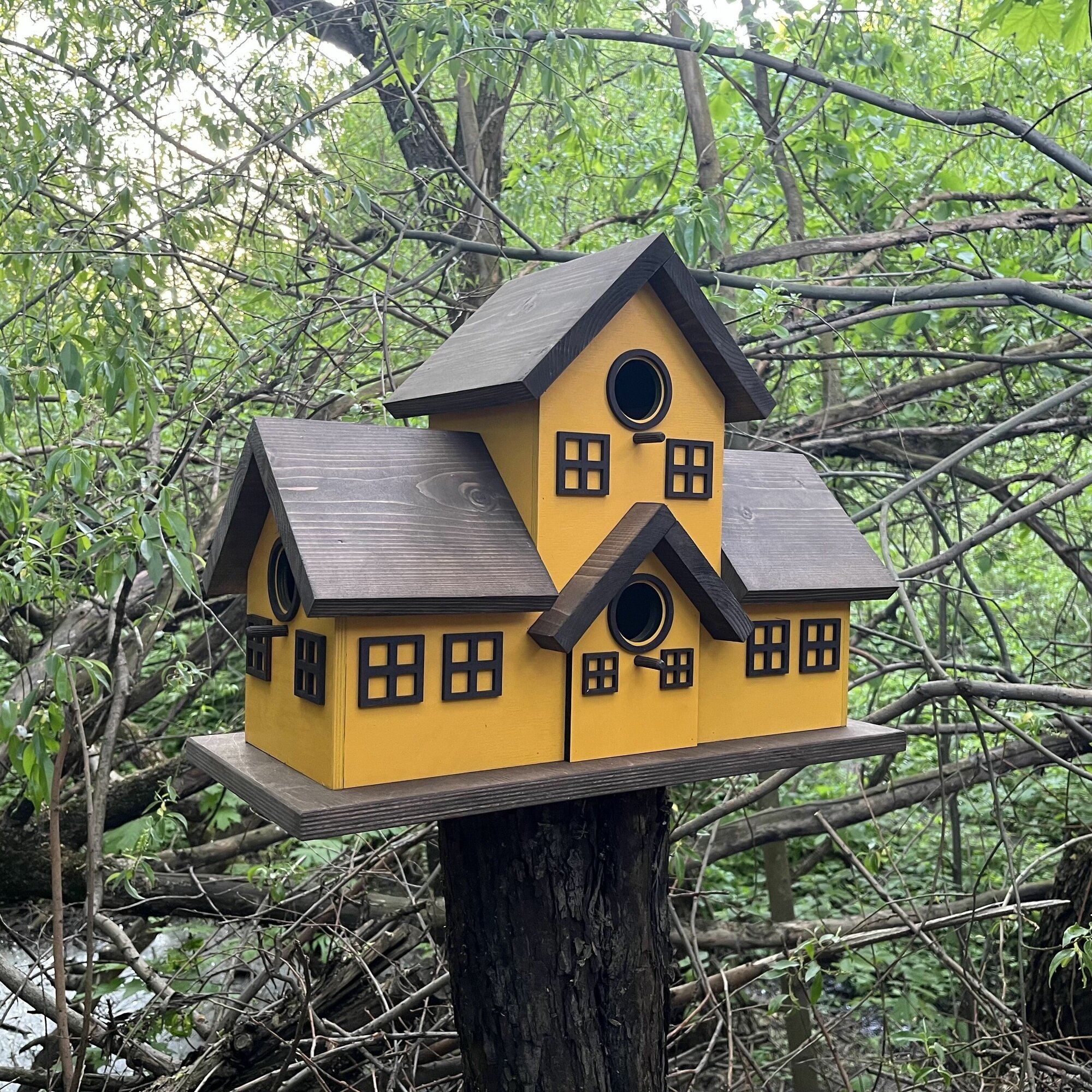 Большой деревянный скворечник для птиц PinePeak / Кормушка для птиц дом для дачи и сада 410х540х250мм