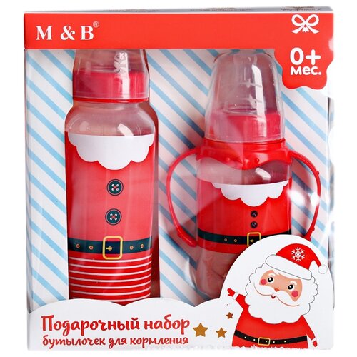фото Mum&Baby Набор подарочный Дед Мороз: бутылочка 150 мл и 250 мл с рождения, красный