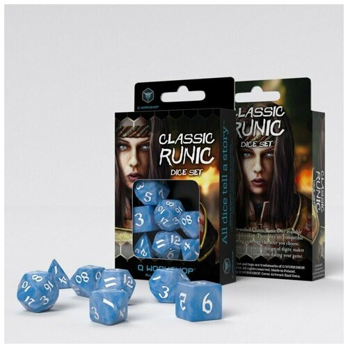 Набор кубиков для настольных ролевых игр Q-Workshop Classic Runic Dice Set: Glacier & white