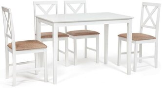 Обеденный комплект Хадсон (стол + 4 стула)/ Hudson Dining Set (13 693) TetChair дерево гевея/мдф, стол: 110х70х75см / стул: 44х42х89см, pure white (белый 2-1), ткань кор.-зол.(1505