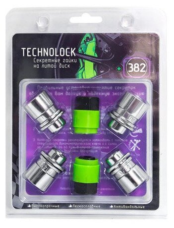 TECHNOLOCK 382 Секретные гайки колеса М14x1.5x375 ключ 21мм шайба