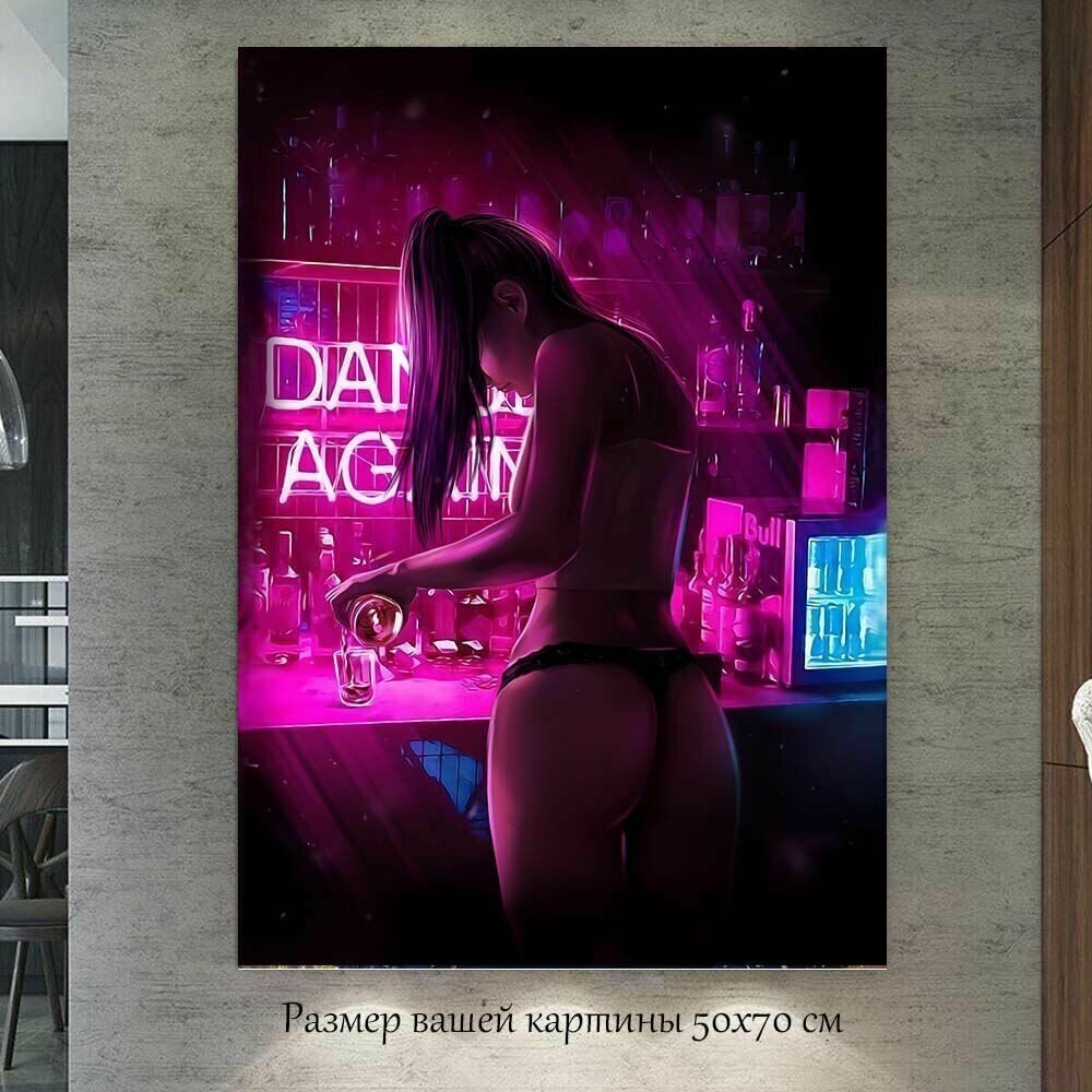 Картина для интерьера девушка в баре арт Поп-Арт_10-50х70 см