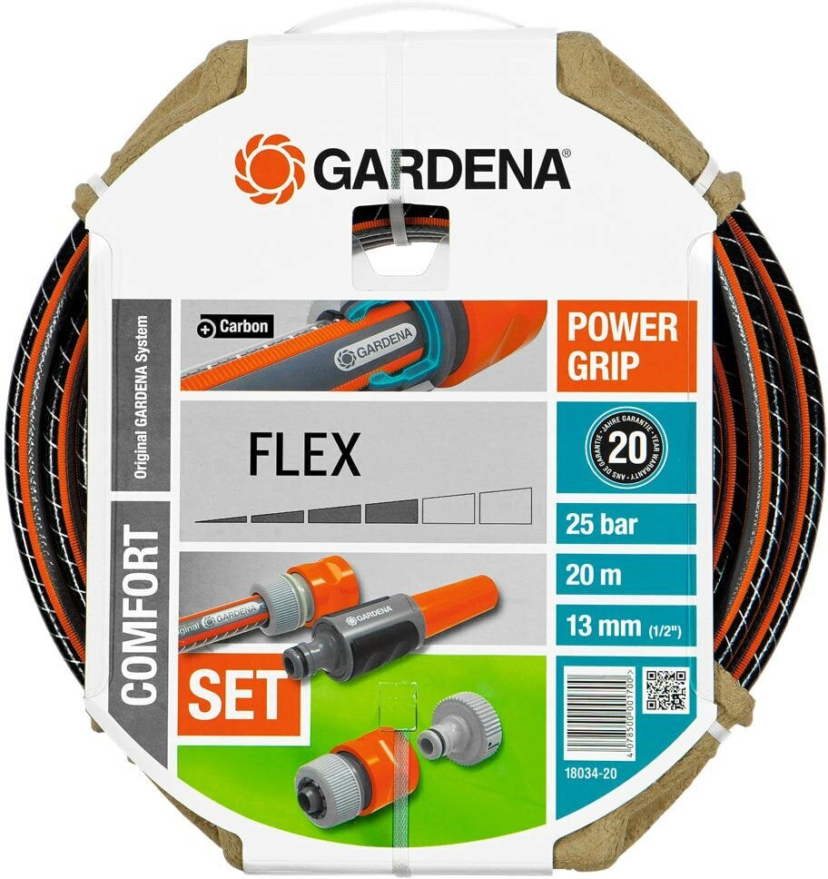 Комплект Gardena : шланг Flex + фитинги + наконечник для полива