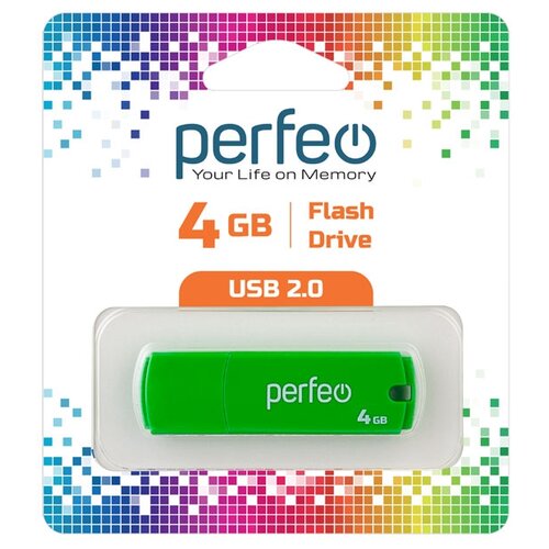 Флешка Perfeo C05 4 ГБ, зеленый usb flash perfeo pf c13w004 usb 4gb белый bl1