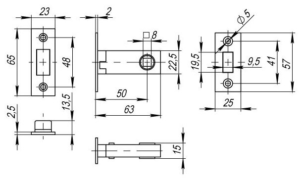 Защелка врезная Fuaro MAGNET M12-50-25 AB бронза - фото №2