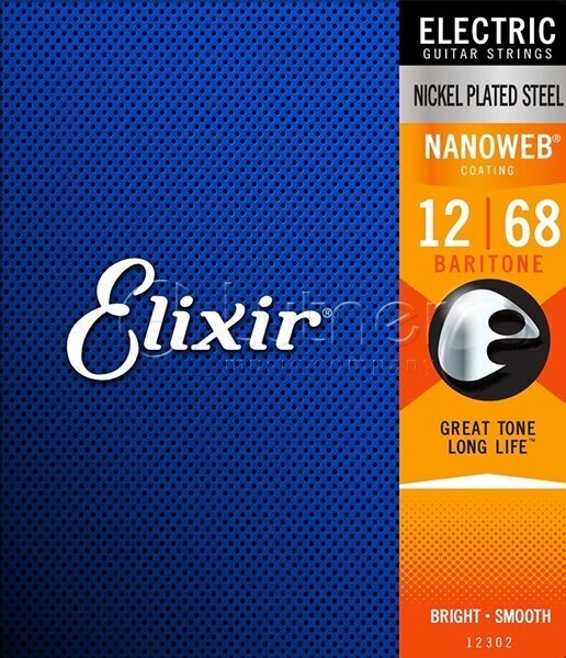 Elixir 12302 NANOWEB - комплект струн для электрогитары, Baritone, 12-68