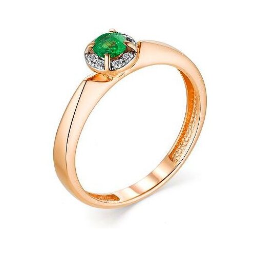 фото Алькор кольцо с изумрудом и бриллиантами из красного золота 13288-101, размер 17