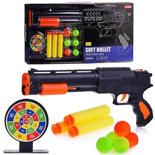 Тир детский Oubaoloon черно-оранжевый, 3 пульки, 4 шарика, мишень, в коробке (AY86-E2) набор ружьё с присосками