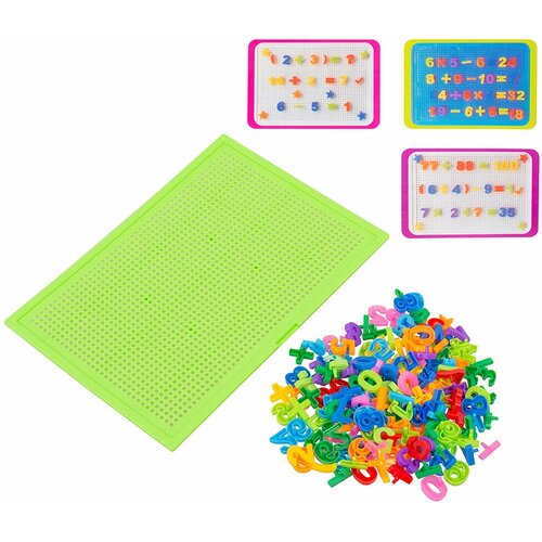 Мозаика-планшет с цифрами и знаками 155 деталей / Детская игрушка Обучающая Доска мозаика 5 7 цветов листок с примерами