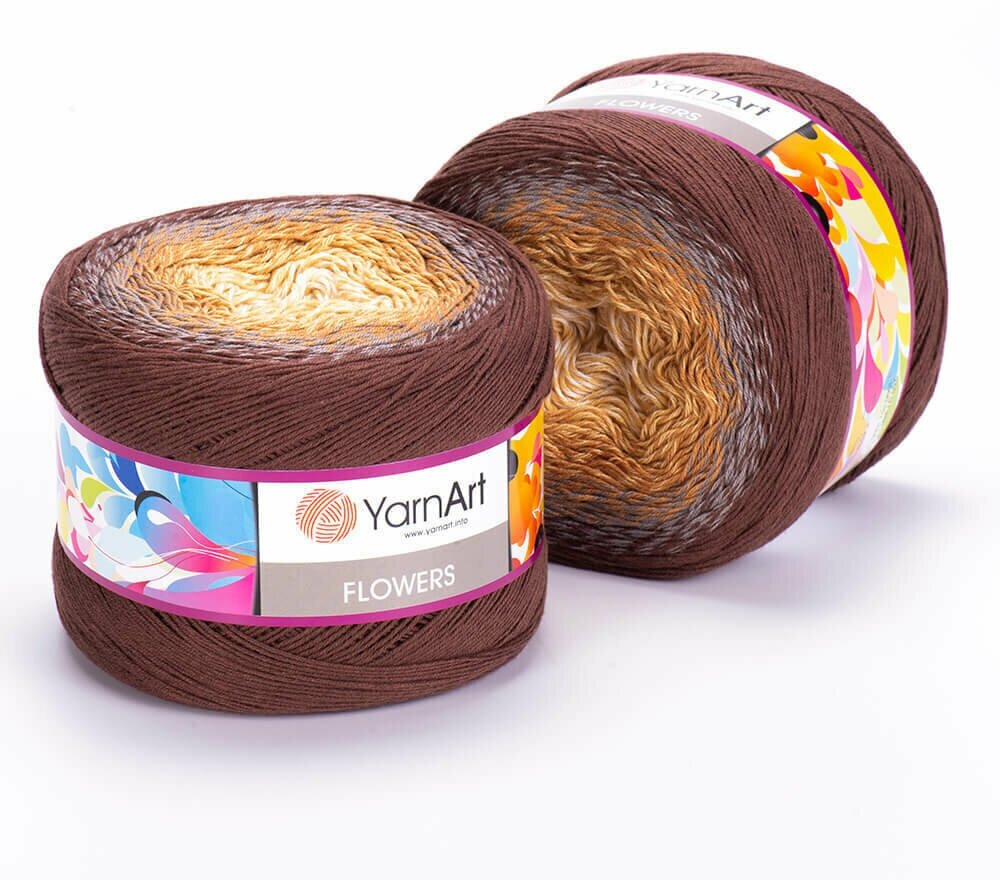 Пряжа YarnArt Flowers (ЯрнАрт Фловерс) - 1 моток цвет: 284 Коричневый / беж / песочный 55% хлопок, 45% полиакрил 1000м/250г