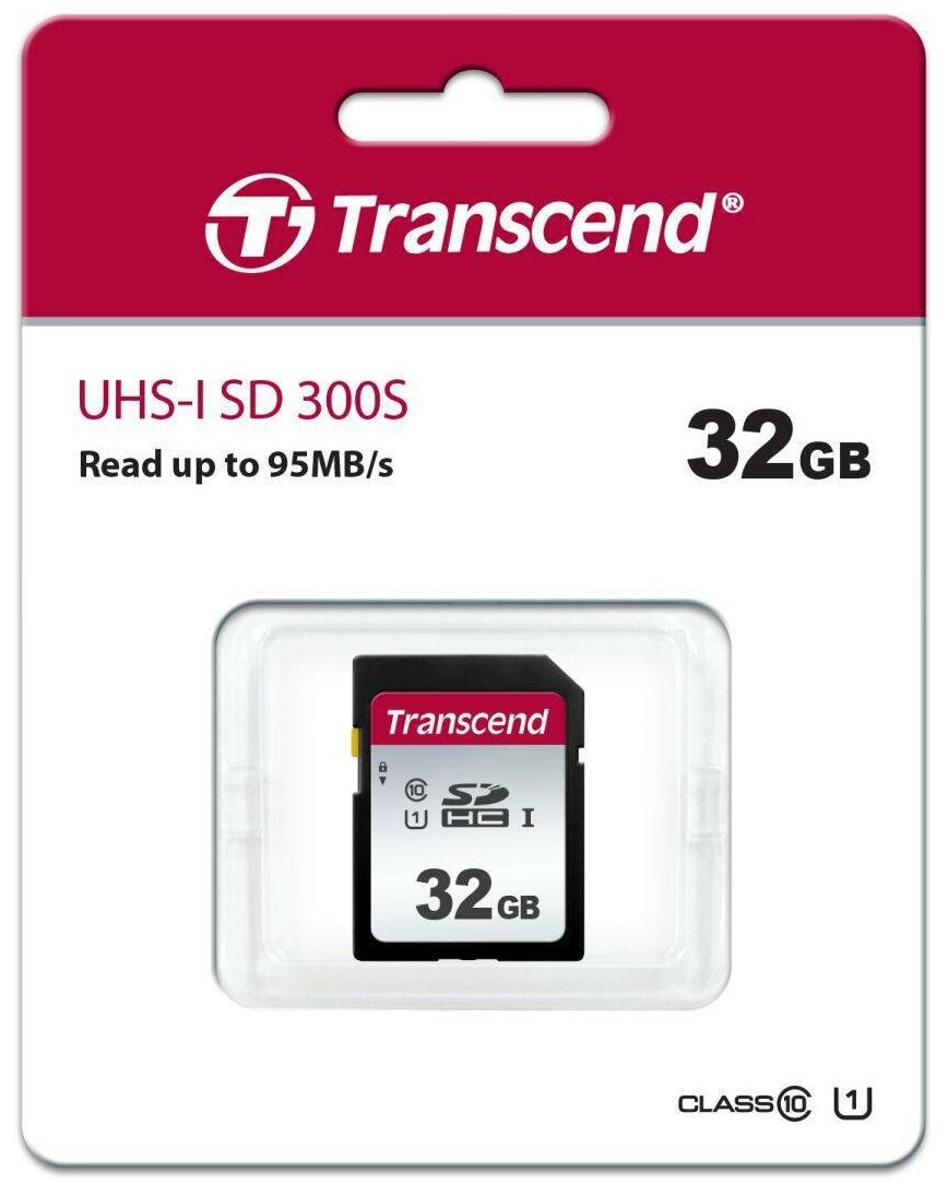 Карта памяти SDHC Transcend 32Gb UHS-I 300S 100MB/s TS32GSDC300S, 1шт.