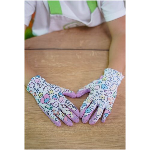 Перчатки детские садовые нейлоновые с полимерным покрытием, «Облачка», р6 (8-10 лет), 