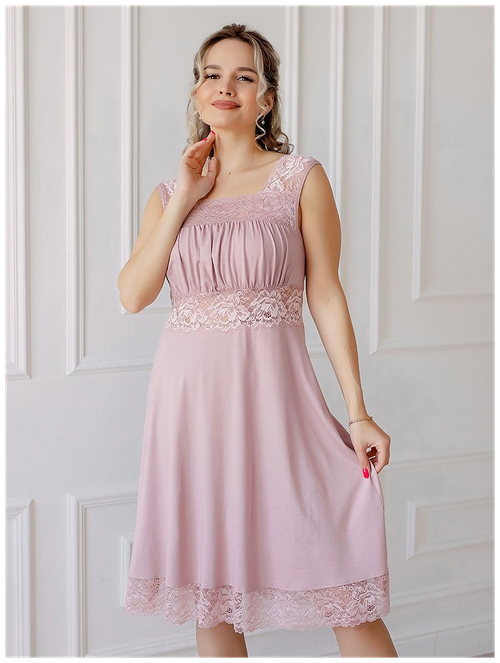 Сорочка Совушка Трикотаж средней длины, без рукава, трикотажная, размер 44, розовый