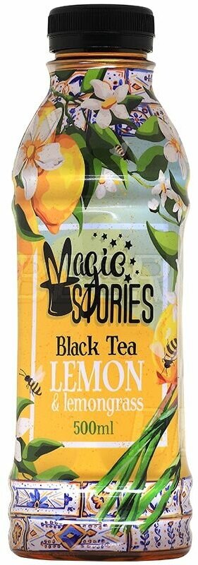 Холодный чай Magic Stories, черный, со вкусом лимона и лемонграсса, 0,5л x 12 шт