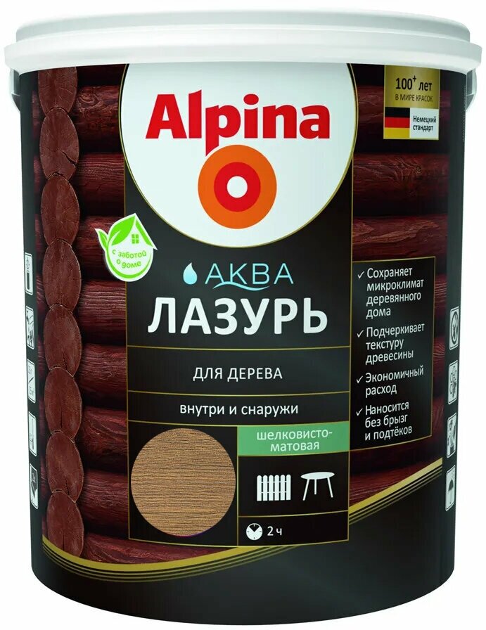 Антисептик лессирующий Alpina Аква лазурь для дерева цветная Палисандр 0,9 л