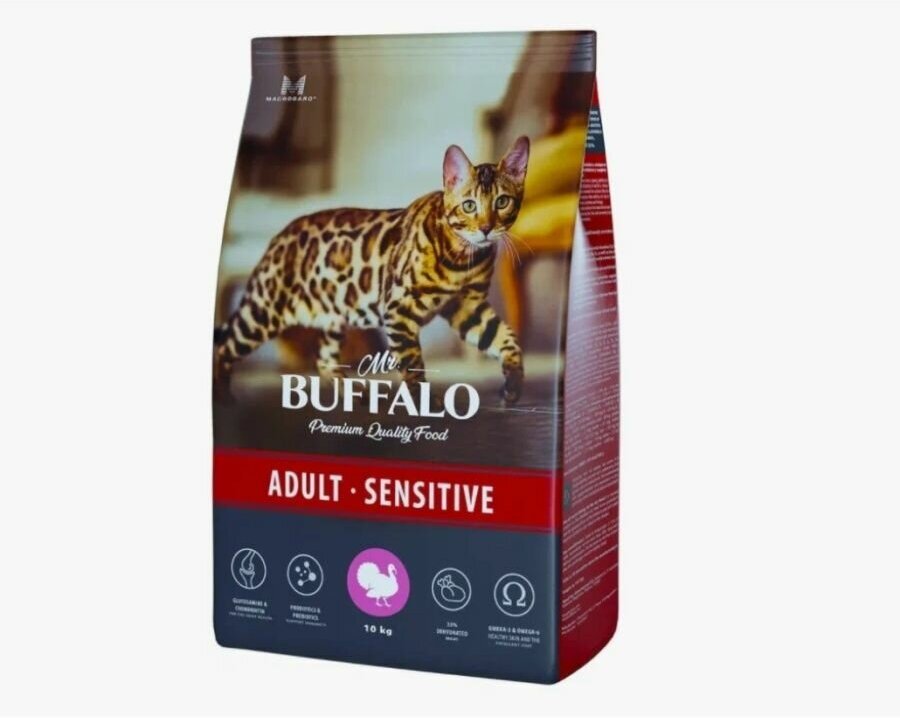 Сухой корм Мистер Баффало (MR.BUFFALO ADULT SENSITIVE) для кошек с чувствительным пищеварением с Индейкой 10кг - фотография № 3