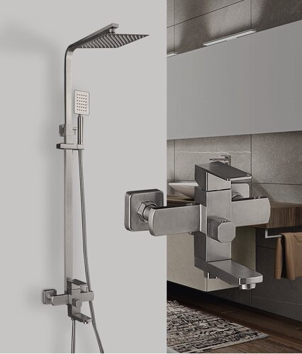 Изображение товара Душевая стойка для ванны Frap F2421, нержавеющая сталь, сатин, поворотный излив, рычажное управление