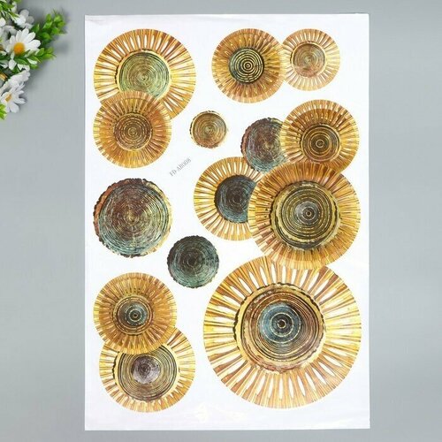 Наклейка пластик интерьерная 3D Золотые цветы 52х35 см 784₽