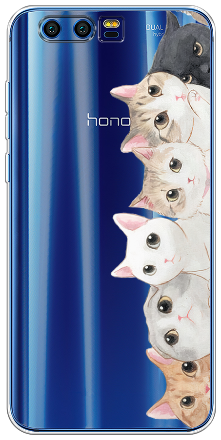 Силиконовый чехол на Honor 9 / Хонор 9 "Котики", прозрачный