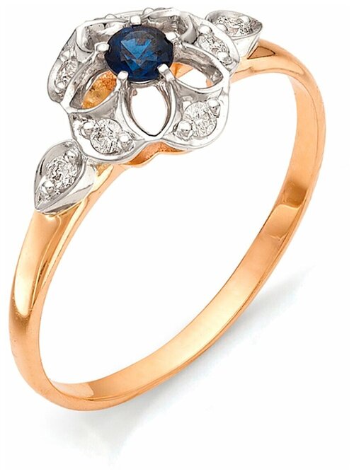 Кольцо АЙМИЛА, красное золото, 585 проба, бриллиант, сапфир, размер 17, синий, бесцветный