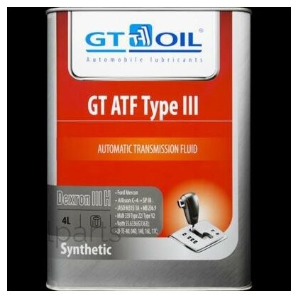 gt oil 8809059407615 Масло трансмиссионное gt oil 4л синтетика gt atf type iii dexron iii