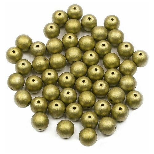 Стеклянные чешские бусины, круглые, Round Beads, 6 мм, цвет Alabaster Metallic Lime, 50 шт.