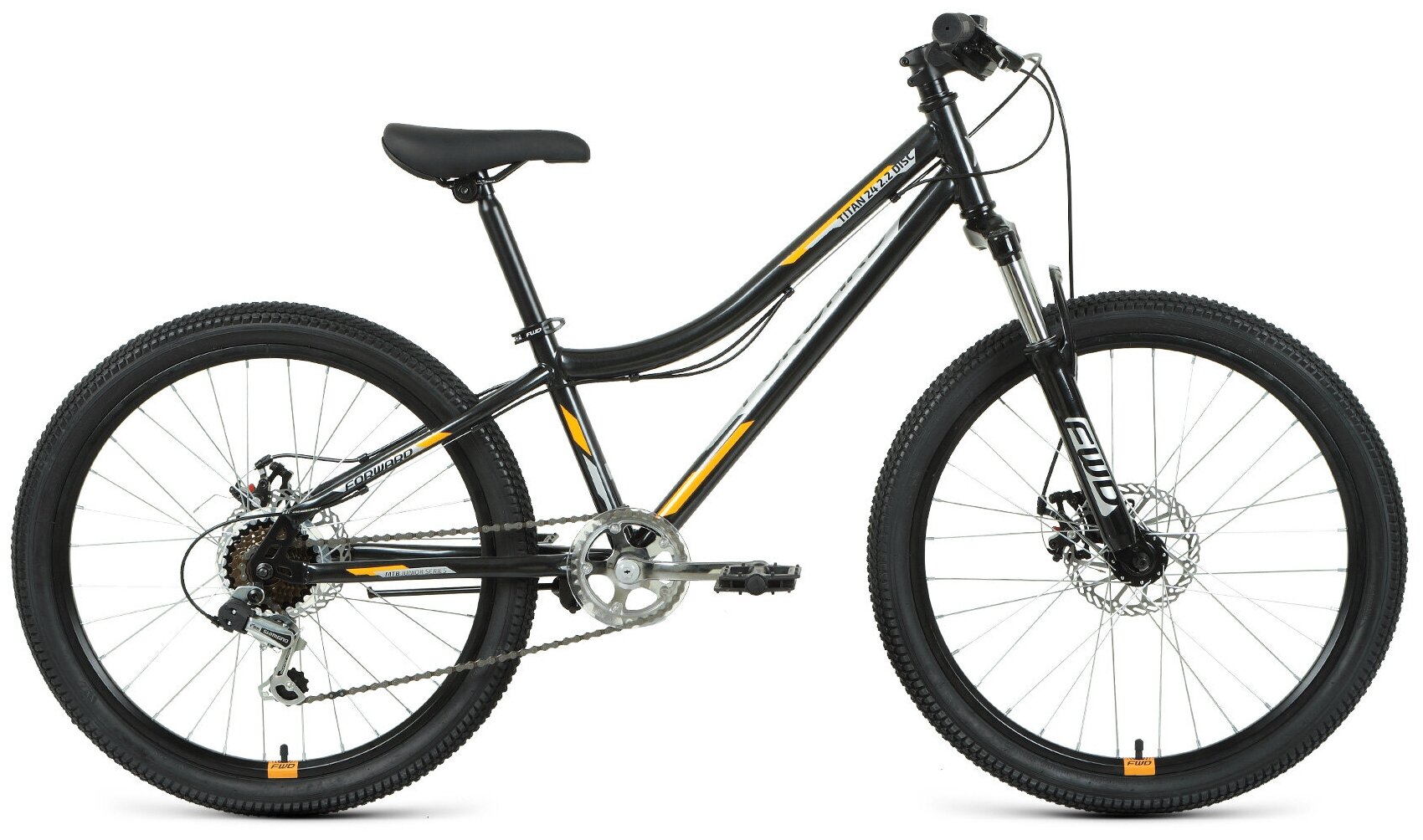 Подростковый горный велосипед (MTB) Forward Titan 24 2.0 disc (2022), рама 12, черно-оранжевый